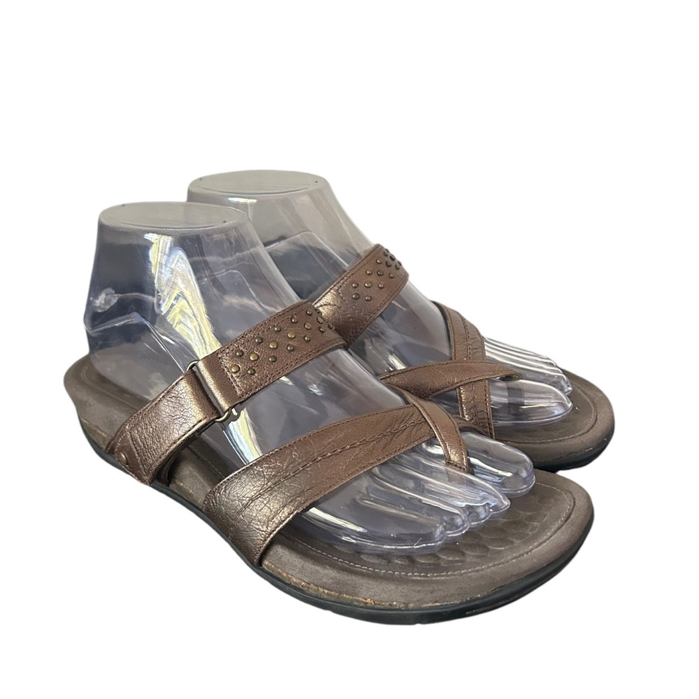 PRIVO CLARKS Brown Bronze Strap Slip In Leather Comfort Sandals Size 7M